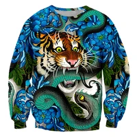 new man sports sweatshirts 3d printed fashion blue tiger snake animal pattern oversized custom mens pullover dropship wholesale