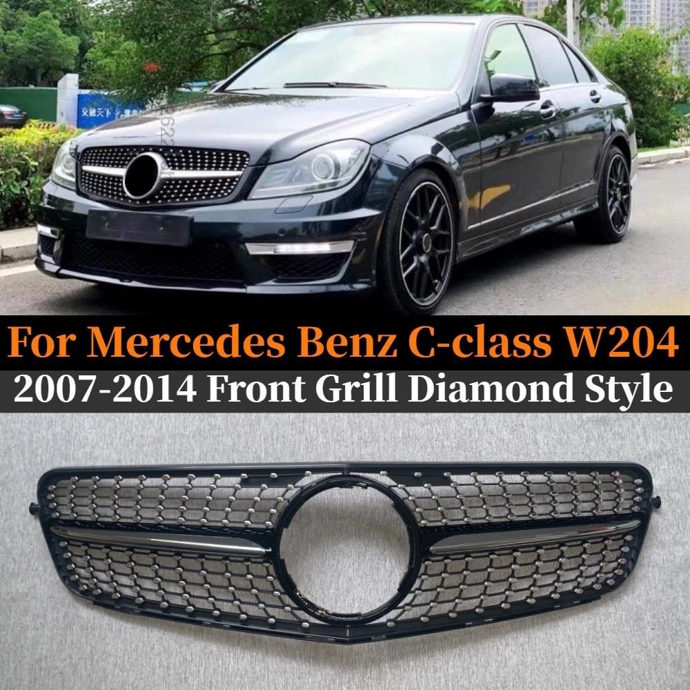 Front Grill For Mercedes Benz C Class W204 07 2008 2009 2010 2011 2012 2013 2014 C180 C200 C250  C300 C350 Diamond Style Grilles
