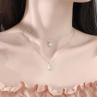 meyrroyu sterling silver double layer star moon necklace sweet romantic shiny pendant chocker hot sale jewelry accessories women