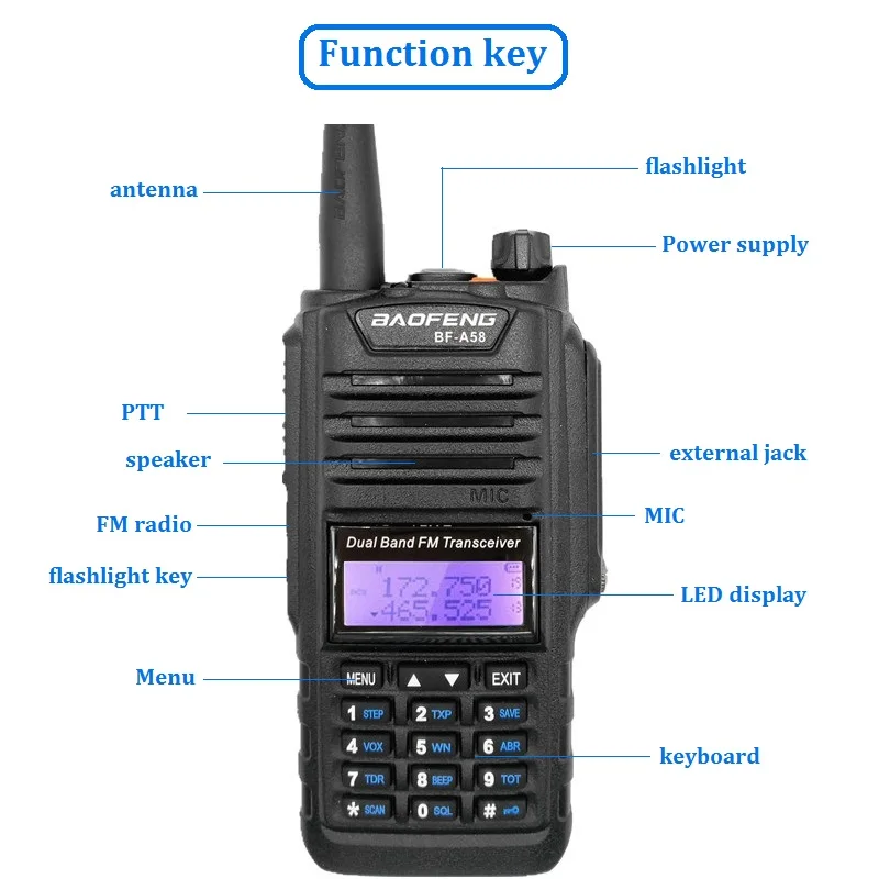 Baofeng BF-A58 Walkie Talkie Waterproof 5-15KM VHF UHF CB HamTwo Way IP67 Long Range SOS FM Radio Station Multiband Transceiver