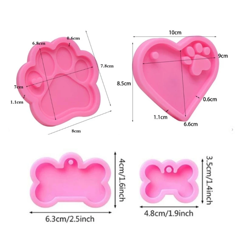

4 Pcs Dog Paw Bone Keychain Epoxy Resin Mold DIY Crafts Jewelry Casting Tool Necklace Pendant Silicone Mould