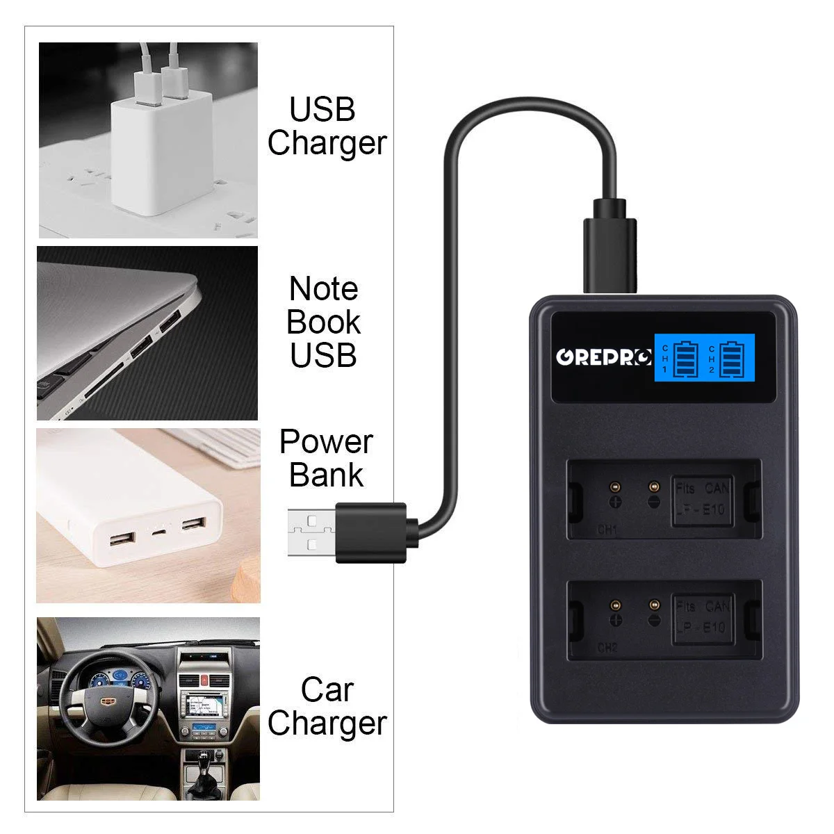PG1050 SJ4000 PG900 Батарея с ЖК дисплей Dual USB Зарядное устройство для спортивной экшн