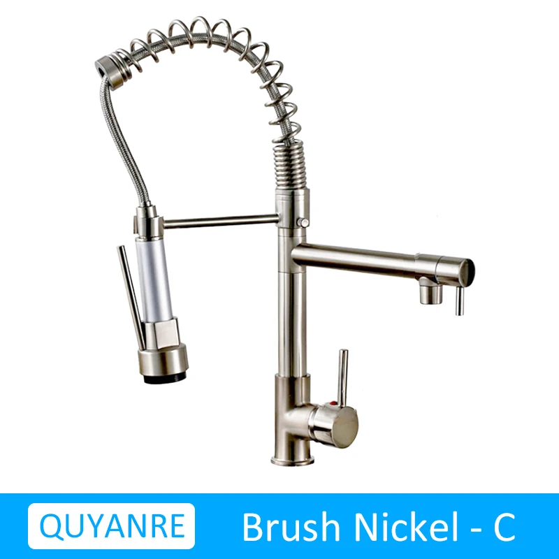 NICKEL GUANGBAZI Quyanre Матовый никель черный кухонный кран выдвижной спрей двойная функция поток воды поворотный Носик Одной ручкой смеситель раковина - Цвет: NICKEL GUANGBAZI
