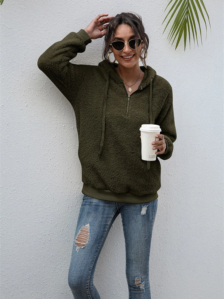 

Women Hoodie Harajuku Casual Sweatshirts Elegant Solid Color Hooded Sweatshirt Long Sleeve Girl Top Plush Sweater2021