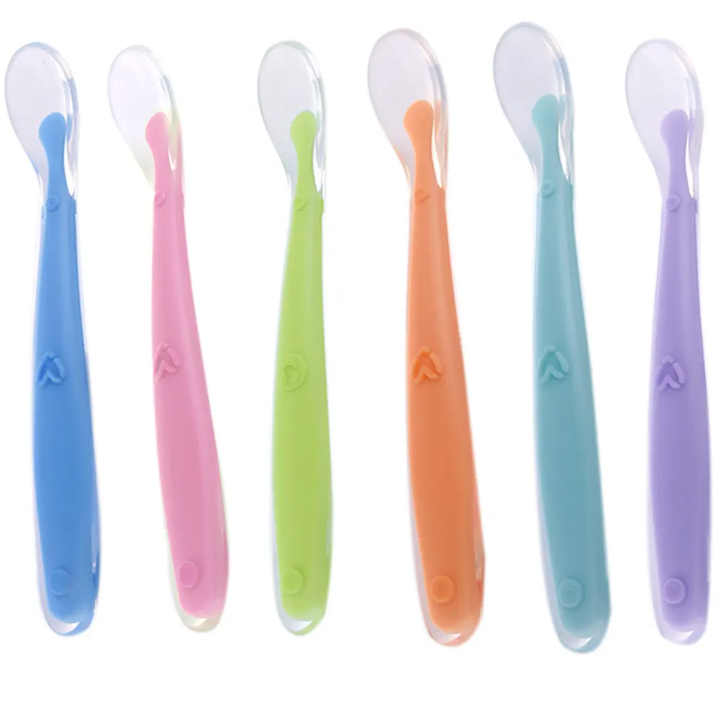 

Baby Soft Silicone Spoon Candy Color Temperature Sensing Spoon Children Food Baby Feeding Dishes Feeder Appliance