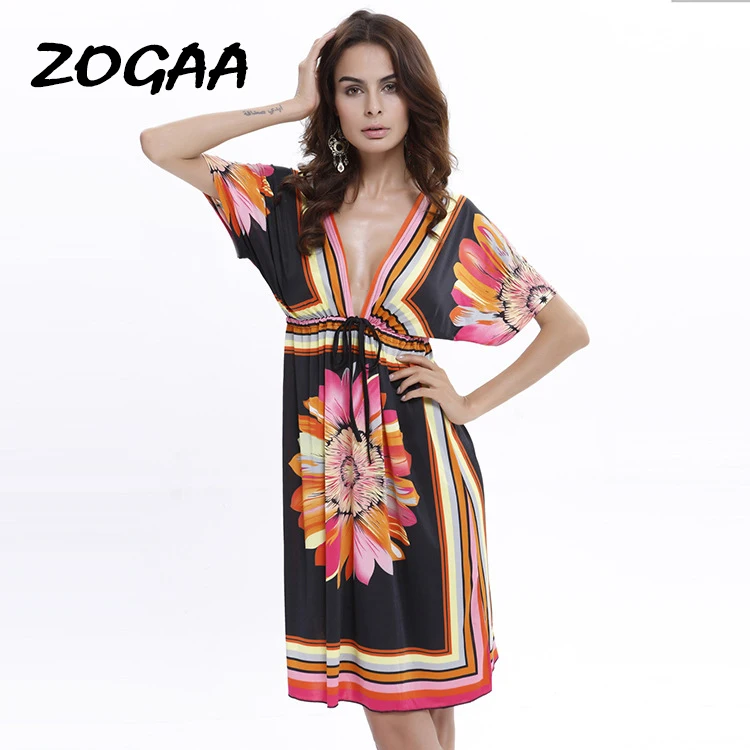 

ZOGAA в европейском и американском стиле; Летнее платье с v-образным вырезом платье размера плюс пляжные Для женщин