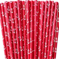 200 pcs red and white anchor paper straws nautical sailor sea sailing patriotic pirate birthday kids 4th of july party drinking