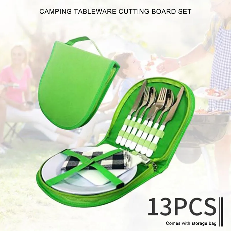 

Набор столовых приборов из нержавеющей стали для кемпинга, комплект из 13 предметов, нож, вилка, ложка, коврик для стола, открывалка для бутыл...