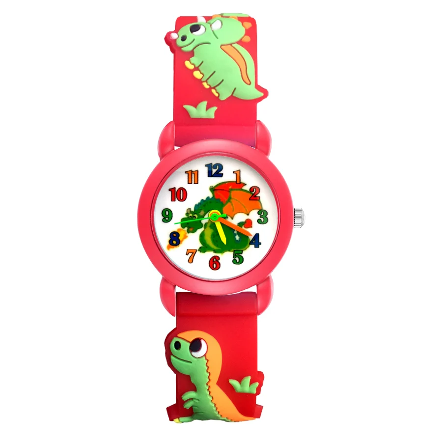 Модные детские наручные часы с мультипликационным динозавром кварцевые 3D