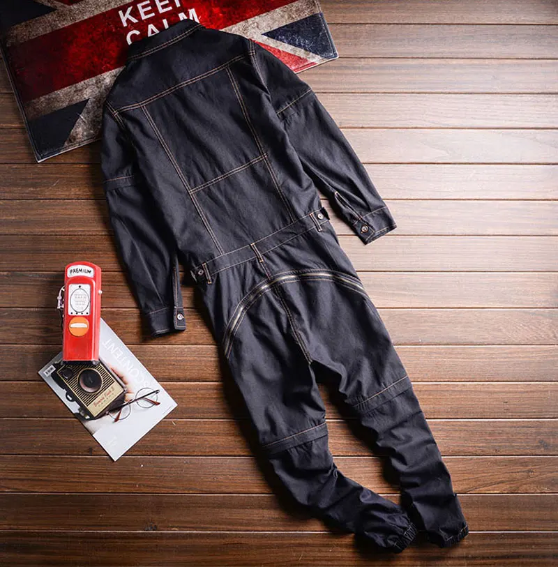 ZYYong Detachable Sleeve Short Men's Denim Jumpsuits Two Way Overalls Black Purple Fashion Jeans Trousers Hip-Hop Cargo Pants