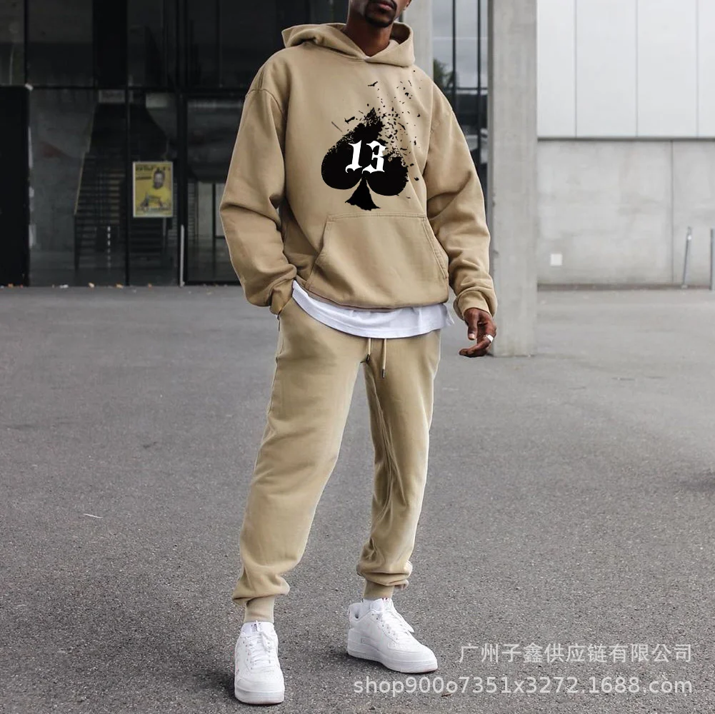 

2021 Men's Autumn and Winter Printed Loose Hooded Sports Casual Suit for Men