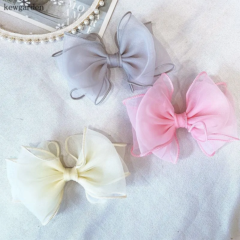 

Kewgarden Baby Girls Organza Ribbon Handmade Bow 12cm Hairbow Hairpin Barrettes Hairclip Headwear Accessories 5 Pcs