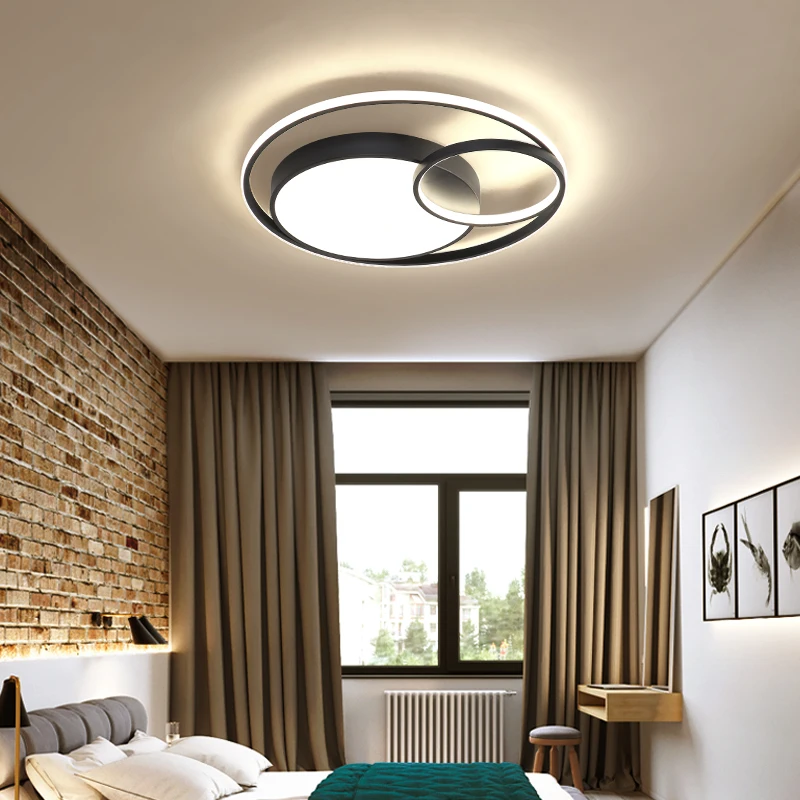 

KAGU Black Modern LED Ceiling Lights For Living Room Bedroom Dining Room Dimmable Lamp Indoor Round Ring Light Fixtures