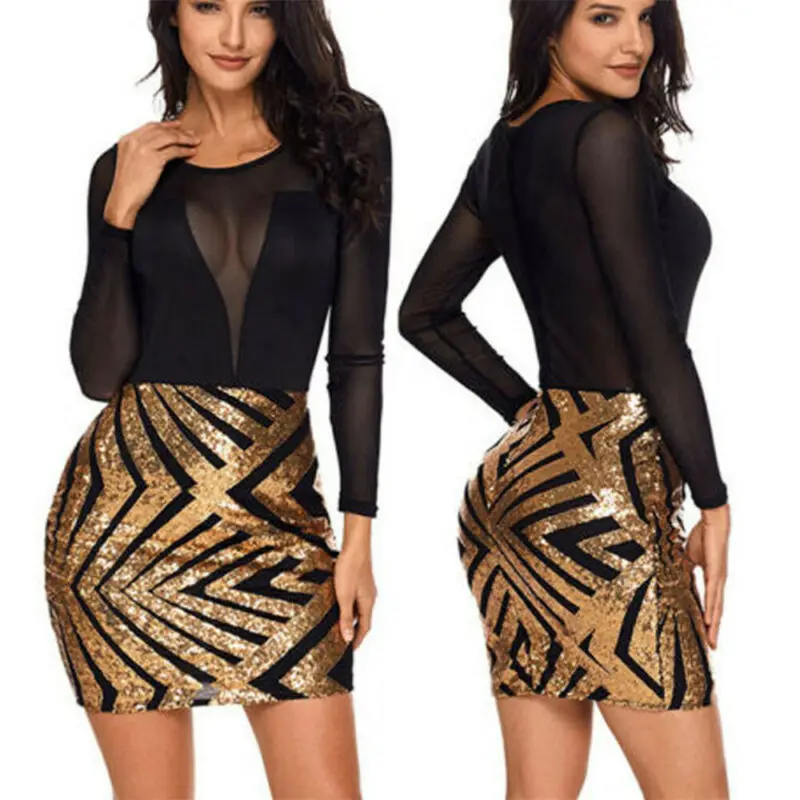 Женское прозрачное Сетчатое платье в полоску с блестками и глубоким v-образным