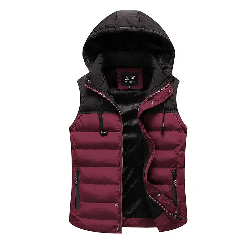 New Fashion Vest Jacket Men Winter Hooded Sleeveless Waistcoat Blue Red Matching Slim Warm Thick Hommes Vests Plus Size Clothing | Мужская