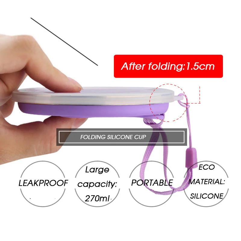 Portable Folding Silicone Cup Telescopic Drinking Collapsible Leakproof With Stainless Steel Ring For Travel Hiking Outdoor | Спорт и