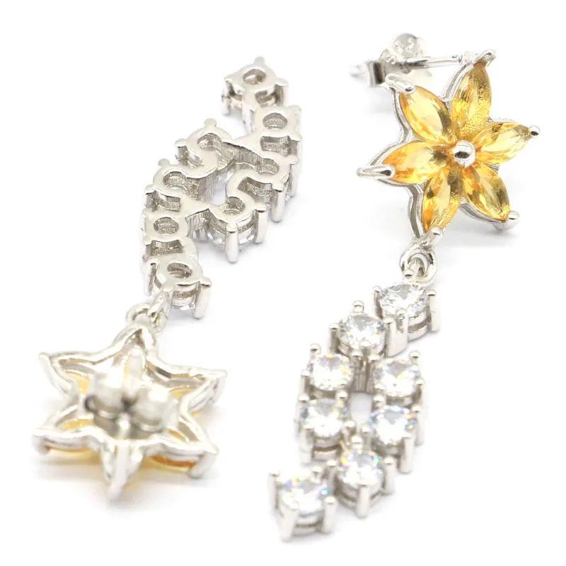 Женские серьги пусеты 4 6 г из серебра 925 пробы с золотым цитрином 38x12