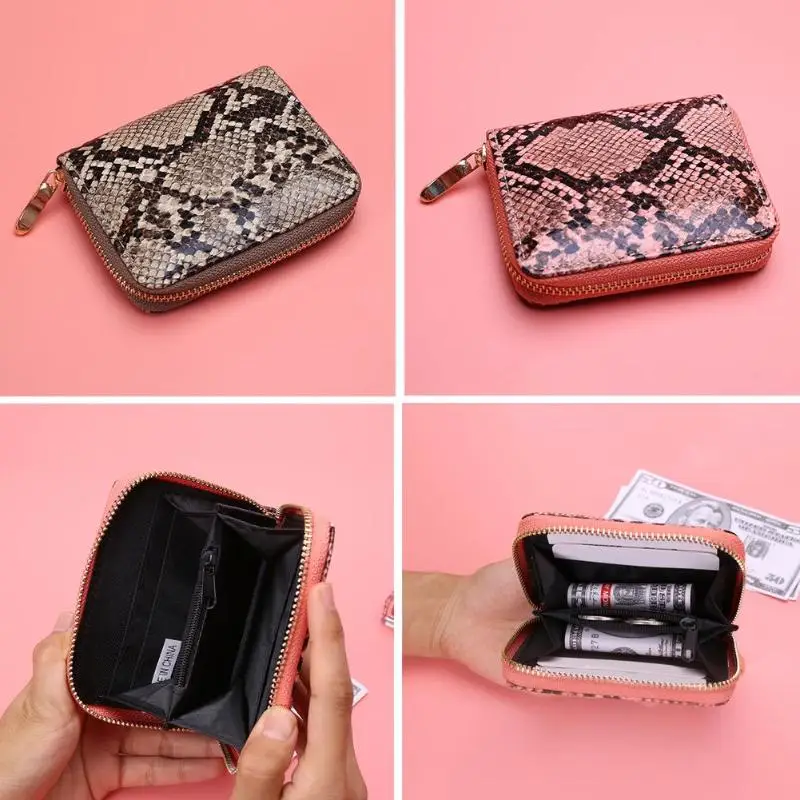 Fashion PU Leather Clutch Women Short Coin Purse Serpentine Money Bag Zipper Wallet Card Holder