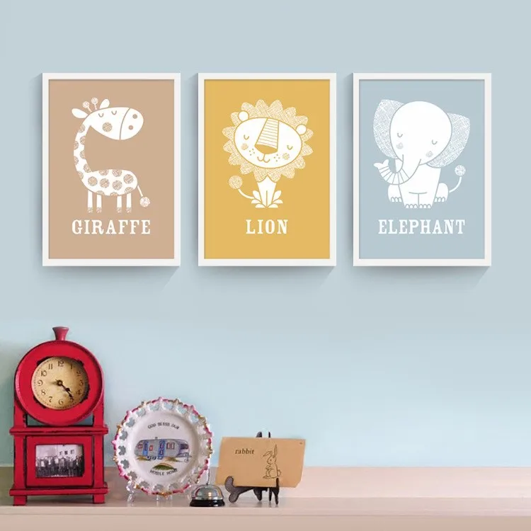 Northern European Modern Children's Illustration Cute Cartoon Animal Lion Tiger Giraffe Canvas Painting Decorative Oil | Дом и сад
