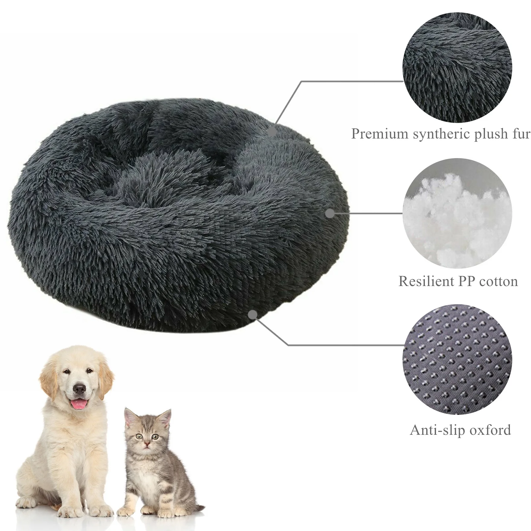 

40-120cm Warm Sleeping Mat Kennel Nest Puppy Dog Fluffy Soft Plush Pet Cat Bed