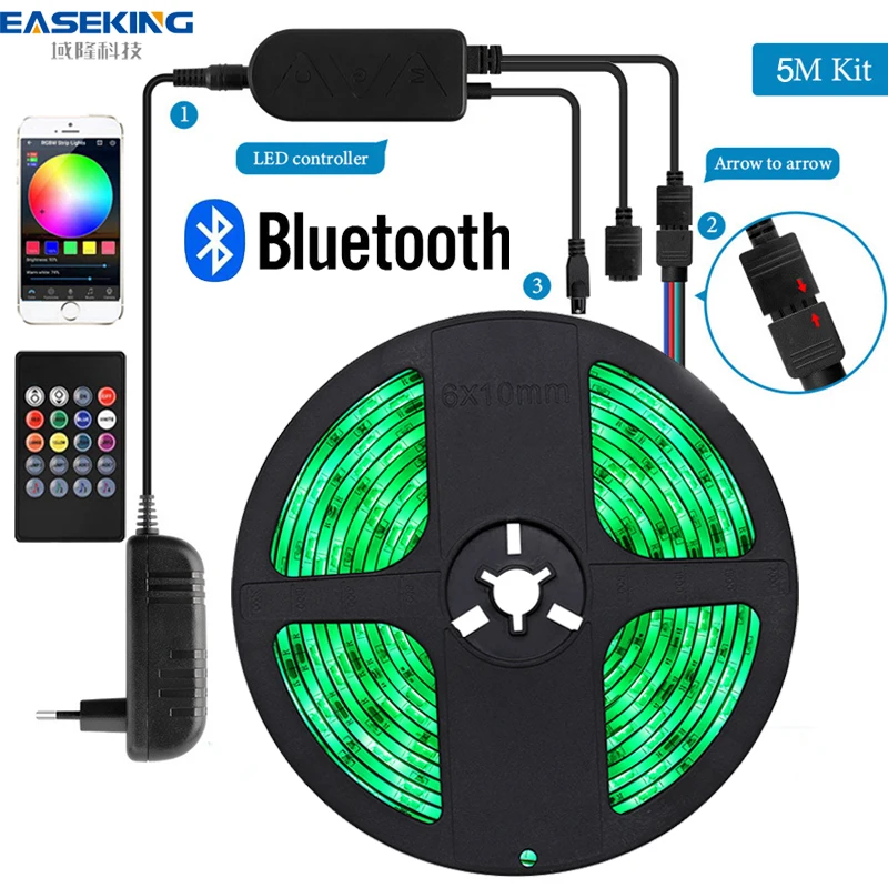 

Светодиодная лента RGB 5050 с музыкой и синхронизацией, водонепроницаемая светодиодная лента 12 В с Bluetooth, 20 кнопок управления, лента RGB с подсвет...