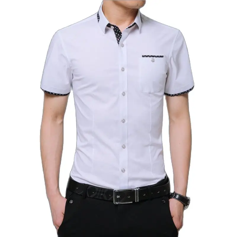 2021 Summer Men's Short-Sleeved Shirt Men Korean Version Fashion Slim Men's Casual Business Shirt 6 Colour Big Size 3XL 4XL 5XL