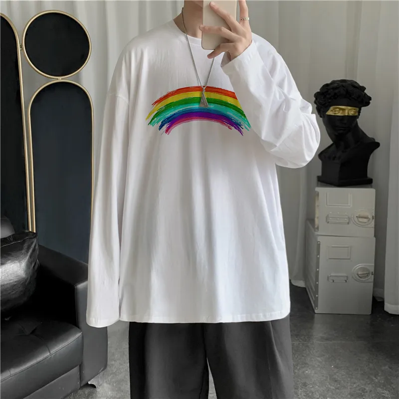 

Spring and Autumn Ins Hong Kong Style Printed Cotton T-shirt Men's Korean-Style Trendy All-Match Couple Loose round Neck Base