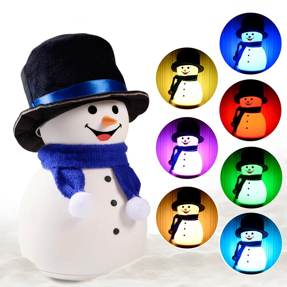 Enlarge Cartoon LED Colorful Snowman Silicone Lamp Rechargeable Bedroom Bedside Decoration Atmosphere Light Children's Christmas Gifts