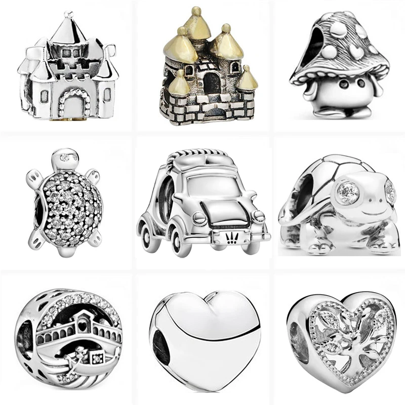 

New Silver Color Teeth Castle Love Heart Fashion Clip Beads Fit Original Pandora Charms Bracelet Necklace Women DIY Jewelry Gift