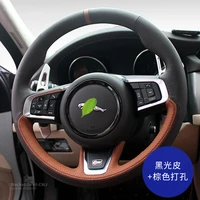 hand stitch steering wheel cover for jaguar xf xjl xe f pace f type black brown leather grip auto interior car accessorie
