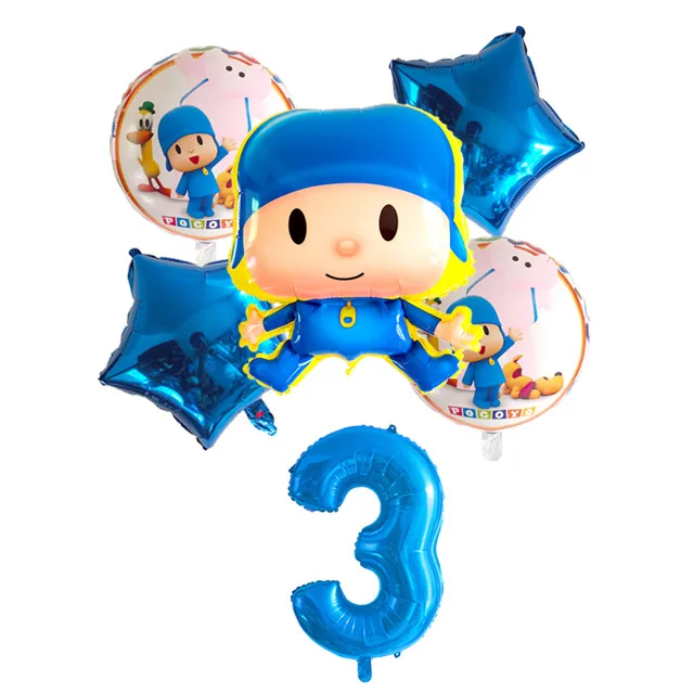 6 шт./партия Pocoyo номер фольги Воздушные шары набор детский душ День Рождения Вечеринка крестины Декор поставки детские игрушечные фигурки из мультфильма globos