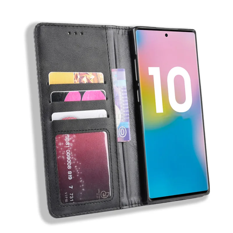 Роскошный Ретро Тонкий магнитная кожа флип чехол для samsung Galaxy Note 10 + книжка