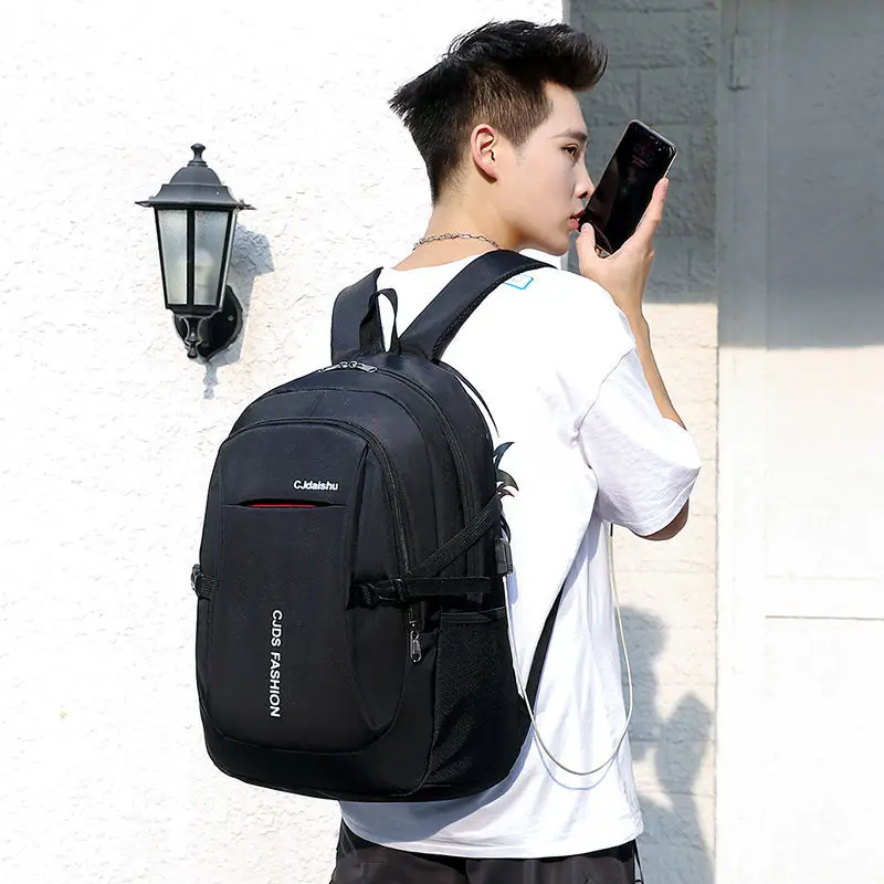 Men Backpack Waterproof USB Recharge Casual Male Multifunction Laptop Large Capacity Backpack College Student School Bag Black