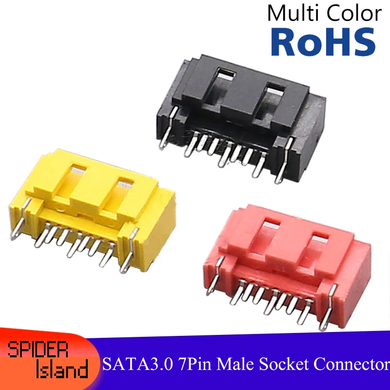 500pcs SATA7P Male Type A SATA3.0 Double Pin Misaligned 180 Degree Harpoon Multi Color Male Socket SATA Connector