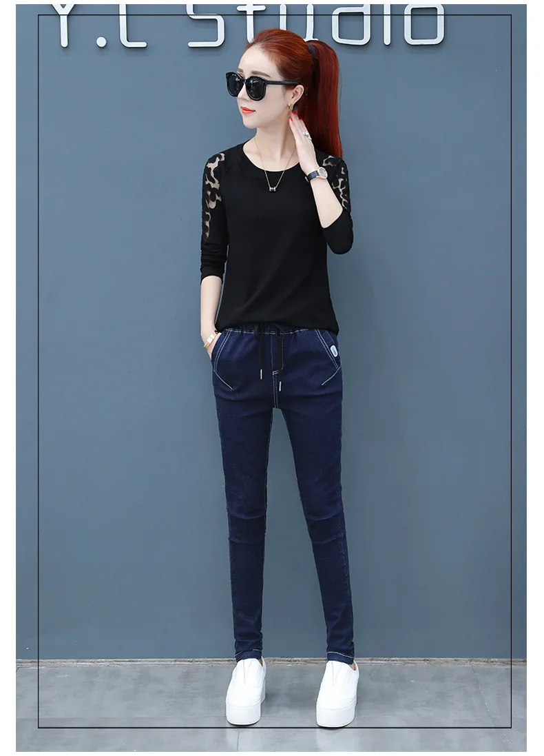 Новинка 2019 привлекательная кружевная белая газовая ажурная футболка с длинным