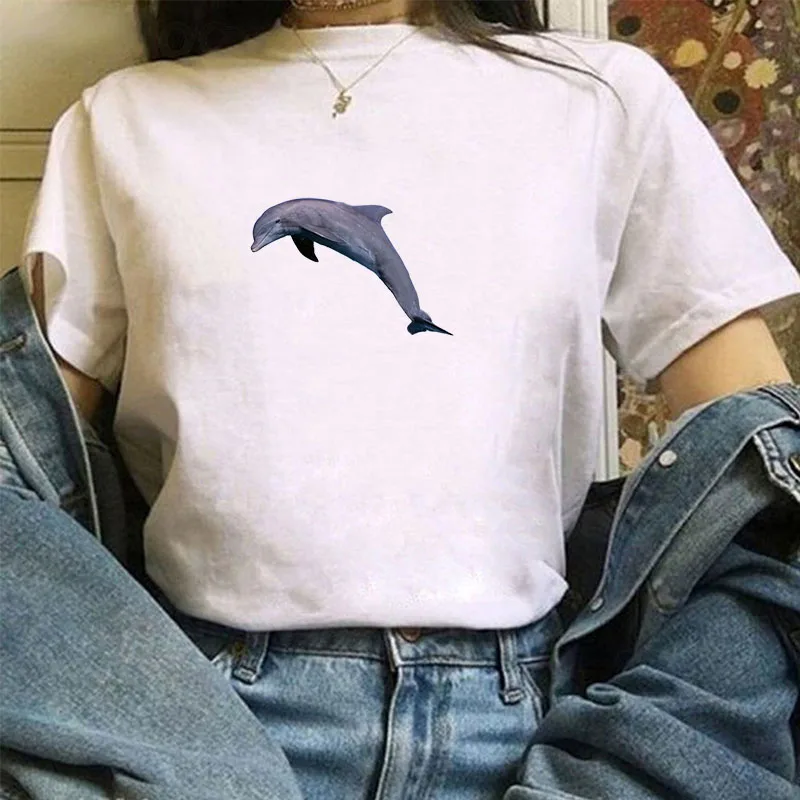 

T-shirts Dolphin Women Clothing Tops Woman With Short Sleeves Summer Sleeve T-shirt for Girls Women's Women-clothing Vintage Tee