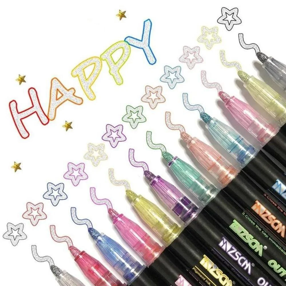 

12 Color Double Line Outline Art Pen Marker Pen DIY Graffiti Highlighter Scrapbook Bullet Diary Poster Card