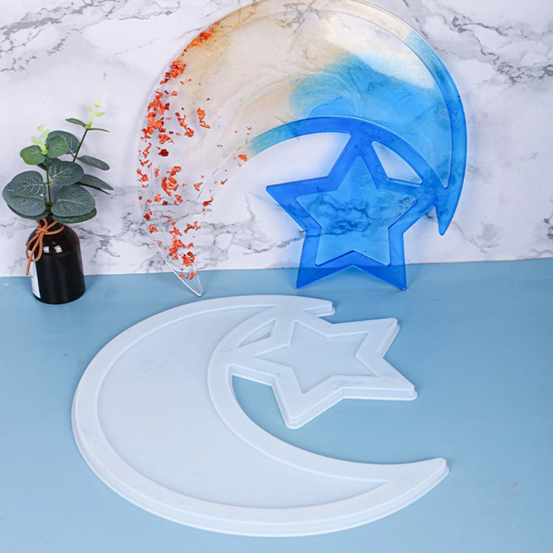 

Ramadan Dessert Tray Epoxy Resin Mold Moon Star Ramadan Serving Plate Silicone Mould DIY Crafts Display Holder Mold