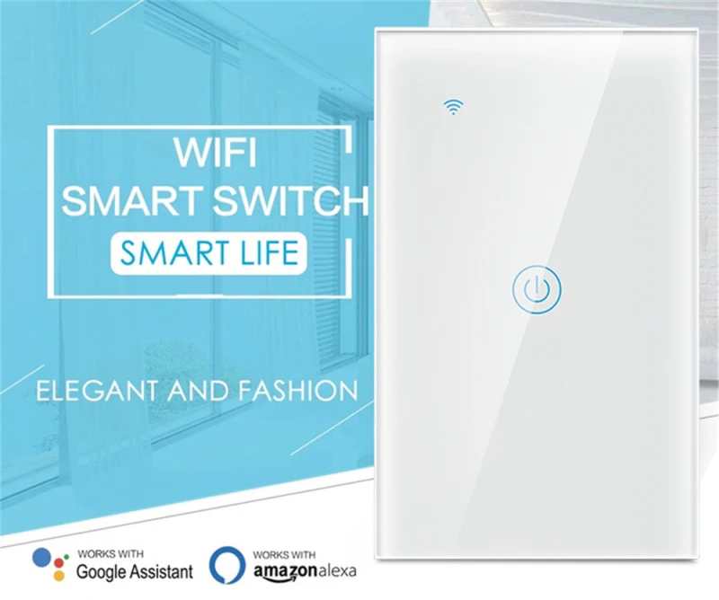 

Умный сенсорный выключатель Tuya/Smart Life, Wi-Fi, 1/3/4 клавиши, американский стандарт, одинарный пожарный провод, выключатель света, работает с Alexa ...