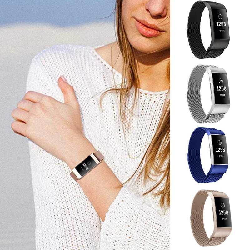 

Совместим с Fitbit Charge 3/4 Band для женщин и мужчин, сетчатый магнитный металлический сменный Браслет из нержавеющей стали PUO88