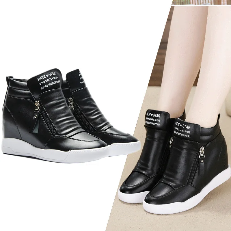 

New Platform Wedge Heel Boots Women Shoes with Increased Platform Sole Female Fashion Casual Zip Botas White Sneakers Shoes