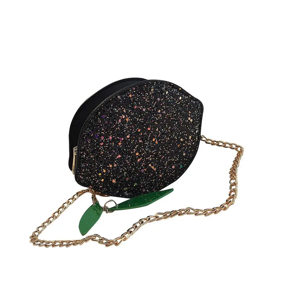 Женская сумка через плечо блестящая лакированная кожа лимон круглая цепь