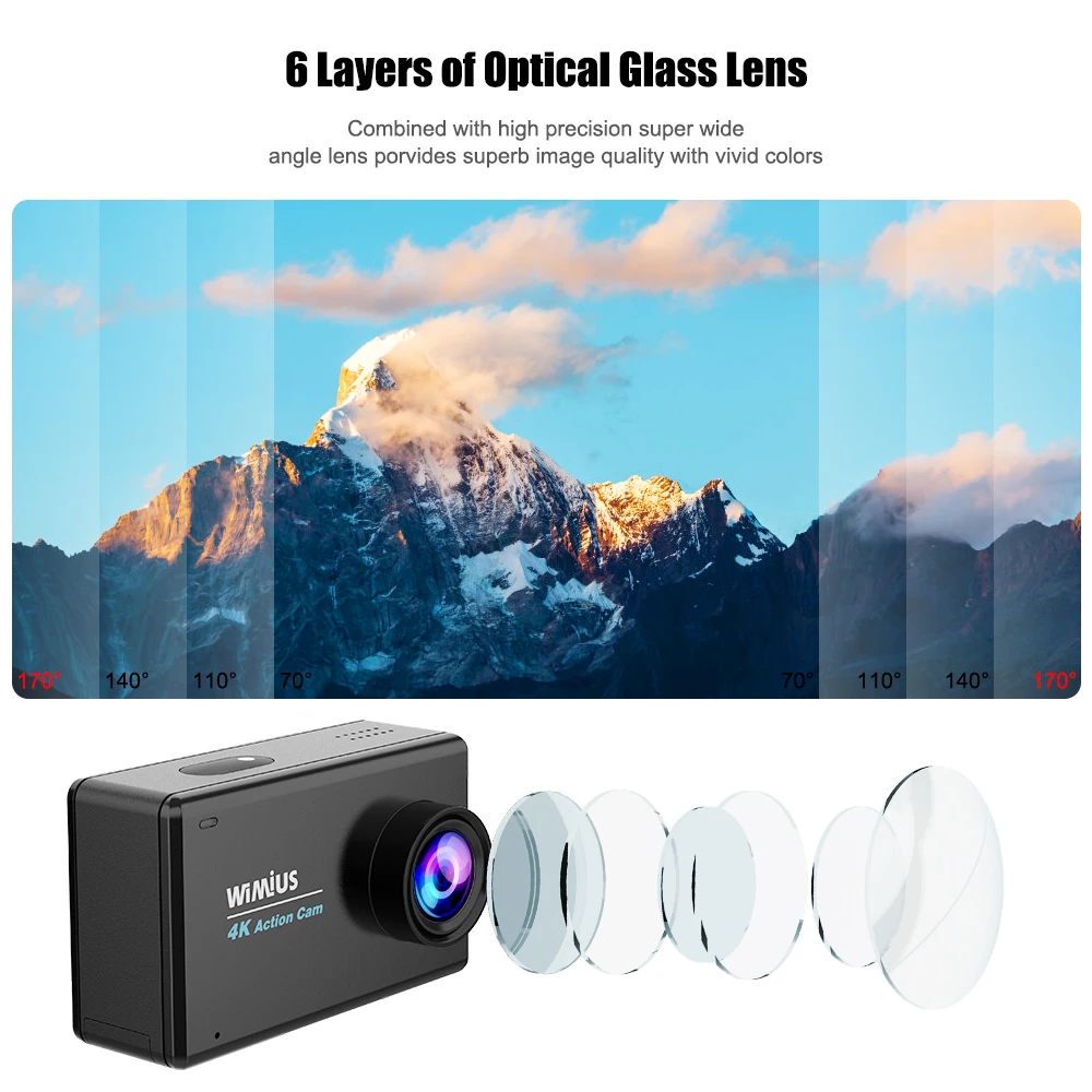 WIMIUS L3 wifi 4K Спортивная Экшн камера 16MP 170D подводный водонепроницаемый велосипедный