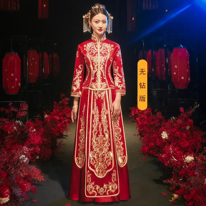 Осеннее китайское Ретро изысканное вышитое Свадебное платье Чонсам