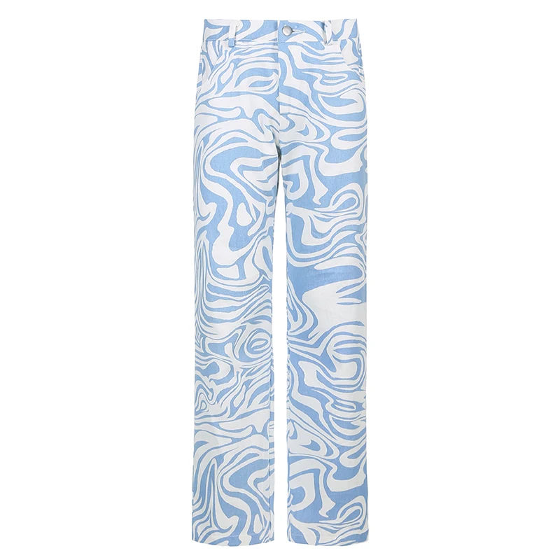 

Zebra Print Casual High Waist Pants Women Fashion Skinny Long Trousers Ladies Blue Straight Sweatpants Streetwear