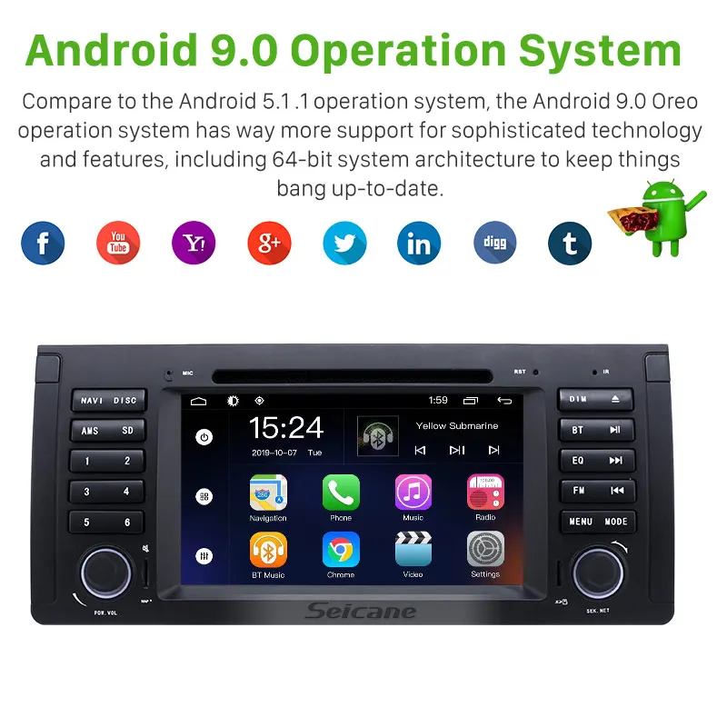 Автомагнитола Seicane с dvd-плеером gps android 9 0 7 "для BMW X5 E53 3.0i 3.0d 4.4i 4.6is 4.8is 1996-2003 5 Series E39 |