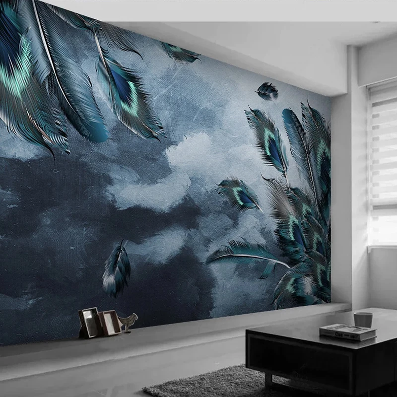 3D фотообои на заказ синее перо павлина художественная настенная живопись для