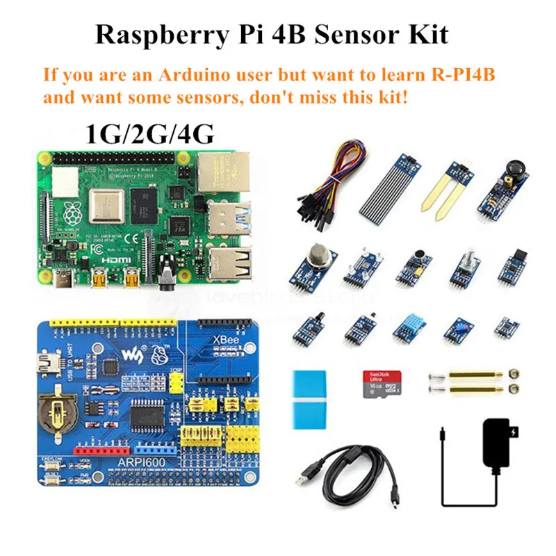 Günstig Original Raspberry Pi 4B 1G/2G/4G Motherboard + Sensor Kit 16GB Micro Sd-karte