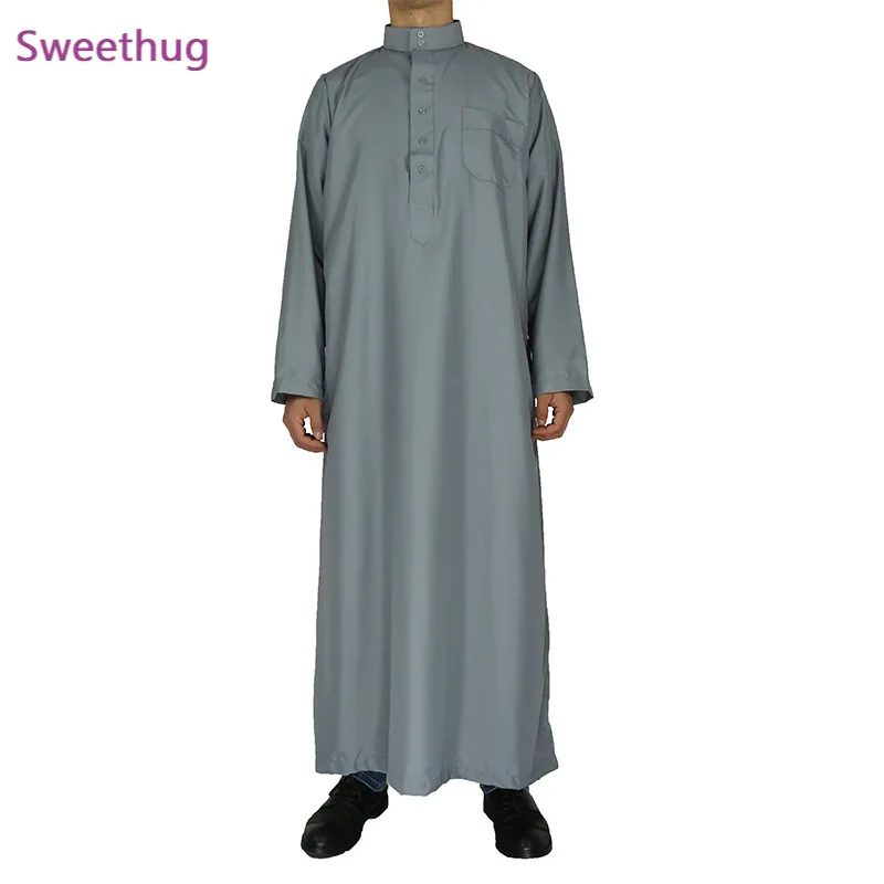 Saudi Arab Dubai Long Jubba Thobe for Man Muslim Islamic Traditional Clothing Long Robe Loose Kaftan  Long Sleeve