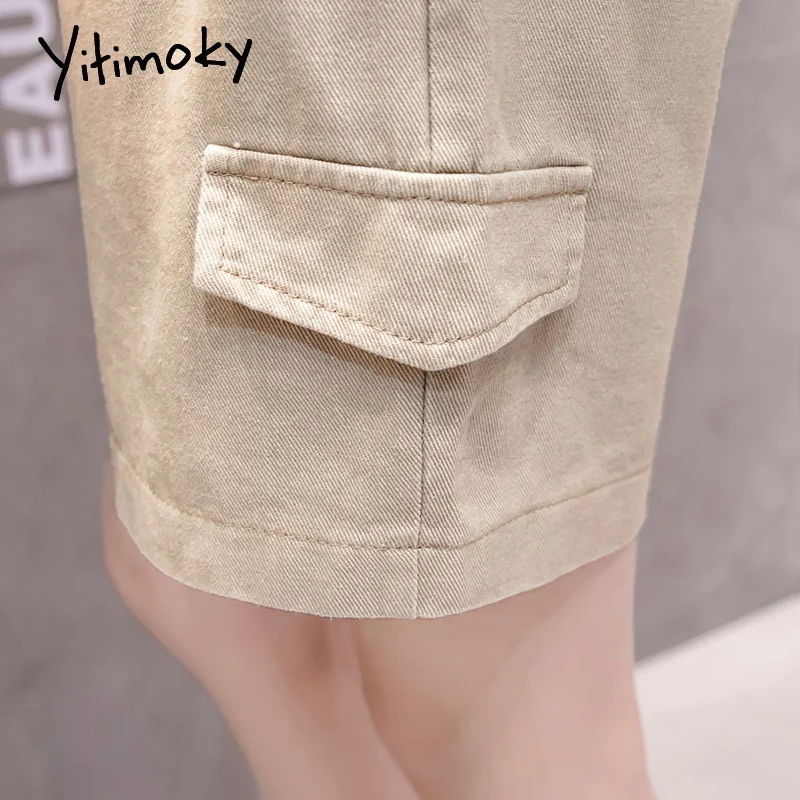 Шорты женские хлопковые с завышенной талией повседневные однотонные размера